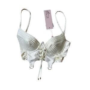 NWT Oh Polly Women's Be Mine Underwired Lace Up Corset Crop Top CF6 Ivory Size 4